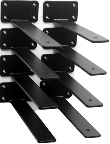 8 Pack - 9 inch Black Hidden L Shelf Bracket Iron Floating Shelf Brackets by MHMYDZ