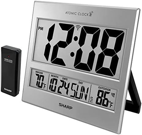 Sharp Atomic Digital Wall Clock, Indoor/Outdoor Temp Sensor by SHARP