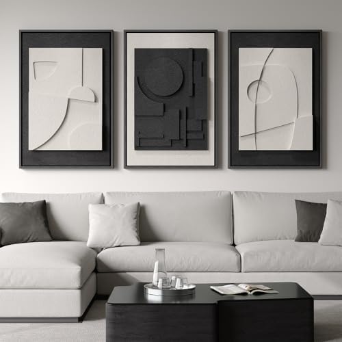 Large Framed Black and White Modern 3D Abstract Wall Art - Image 2