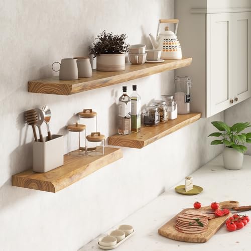 Live Edge Floating Shelves for Wall Decor, Solid Elm Wood Floating Shelves Wall - Image 2
