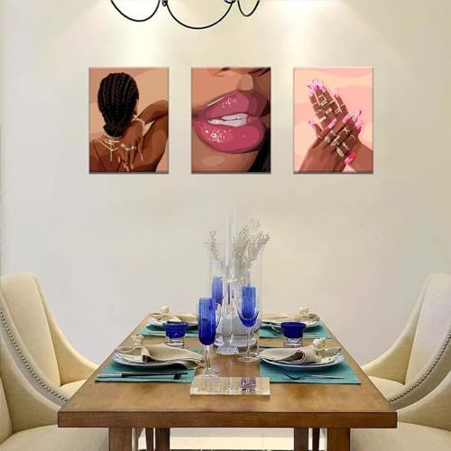 Black Girl Pink Wall Art Set of 3 African American Black Women Canvas Posters - Image 6