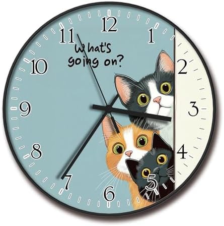 8 inch Decorative Wall Clock Battery Operated, Cat Pattern by Procosify