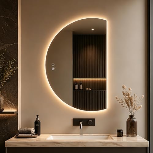 35"x25" Half Moon LED Bathroom Mirror by Unknown