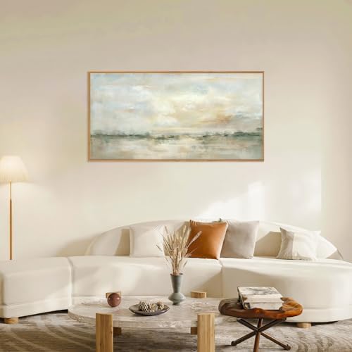 LHIUEM Large Abstract Green Gray Pastel Framed Canvas Wall Art, Neutral - Image 2