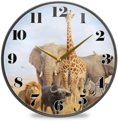 ALAZA Animal Elephant Lion African Safari Wall Clock Battery Operated Silent by ALAZA