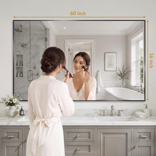 36"x60" Black Bathroom Mirror Wall Mounted - Image 2