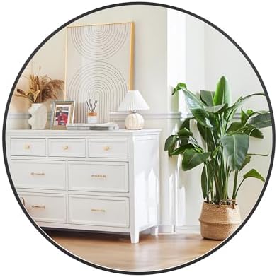 Garvee 36 Inch Round Wall Mirror Black Metal Frame Circle Bathroom Mirror by Garvee