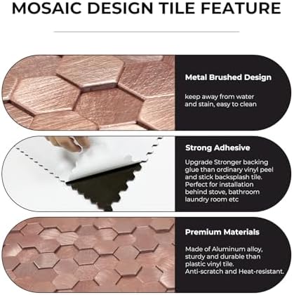 STICKGOO Mosaic Peel and Stick Backsplash Tiles, 8 Sheets, Rose Gold - Image 4