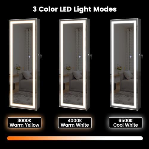 CHARMAID LED Mirror Jewelry Cabinet, 47.2'' Jewelry Armoire - Image 2