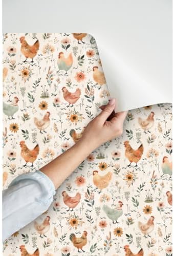 Spoonflower Pastel Hens Peel and Stick Wallpaper - Image 3