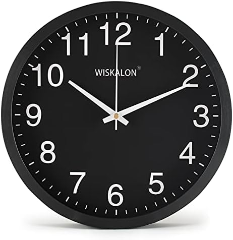 10in Silent Black Wall Clock Battery Operated Home Room Office Wall Decor by WISKALON