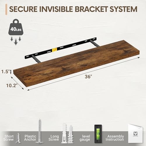 Vivelove 36" Floating Shelves 10 inch Deep, Rustic Brown - Image 3