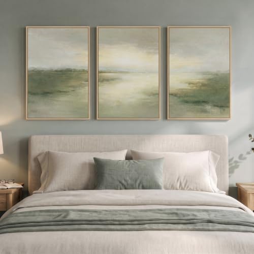Large Framed Sage Green Abstract Landscape Wall Art - Image 3