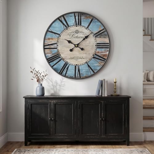 Large Rustic Blue Farmhouse Wall Clock by TOKCLOCKS