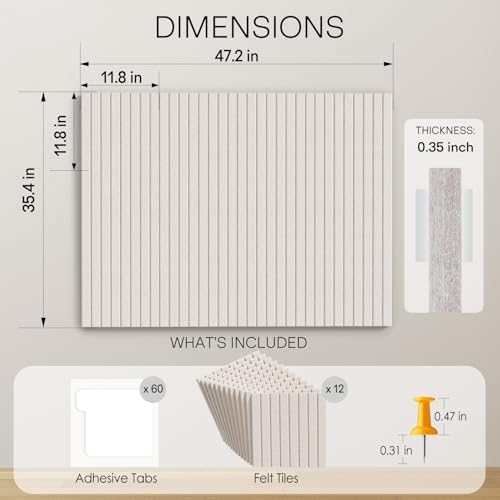 MaxGear Bulletin Board 48" x 36", Light Tan Felt Wall Tiles Home Decor - Image 4