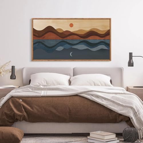 CHDITB Framed Canvas Wall Art for Bedroom, Sun and Moon Long Horizontal Wall - Image 2