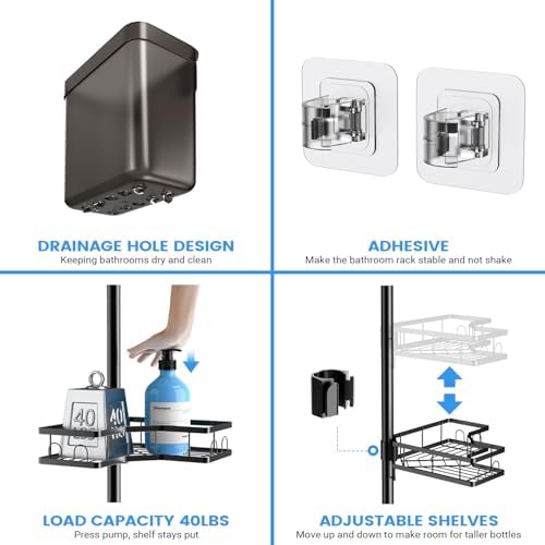 Adjustable Shower Caddy Tension Pole: Rustproof Corner Bathroom Shelves - Image 5