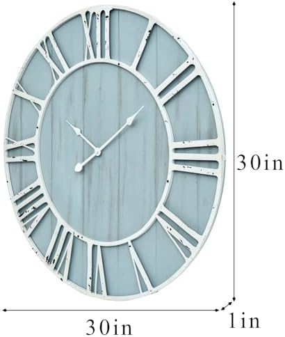 EMAX HOME Large Farmhouse Wall Clock 30 Inch Vintage Blue Wooden Wall Clock - Image 5