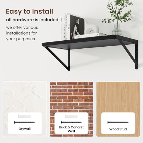 Axeman 20 Inch Floating Shelves, 10 Inch Deep Black Wall Shelves Set of 2 - Image 6