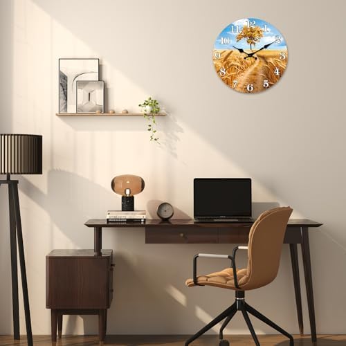 XNM Golden Wheat Field Wood Wall Clock Battery Operated 24 Inch - Image 4