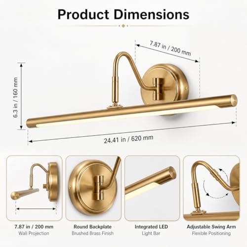 JOOSENLUX Dimmable Led Picture Lights 24.4'' Brass Golden-Like Hard-Wired - Image 5