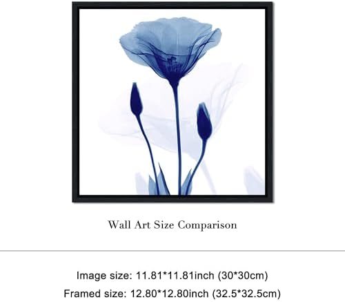 Pyradecor Black Framed Canvas Wall Art Blue Flickering Flower Modern Grace - Image 5