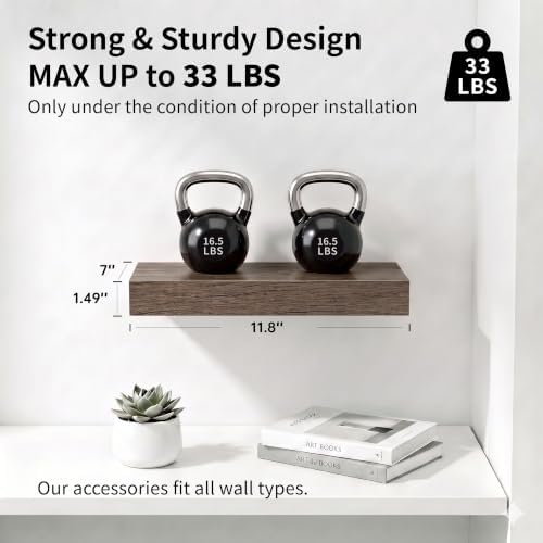 Smoke Gray Floating Shelves for Bathroom, 12 Inch Shelf Set of 2 - Image 4
