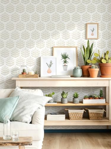 Orainege Peel and Stick Wallpaper Beige Leaf Wallpaper Boho - Image 2