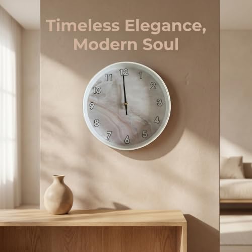 Beige White Marble Pattern Simple Luxury wall Clock Silent Non Ticking Battery - Image 2
