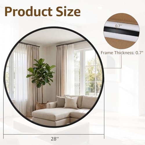 DUMOS 28 Inch Round Wall Mirror, Bathroom Mirrors - Image 2