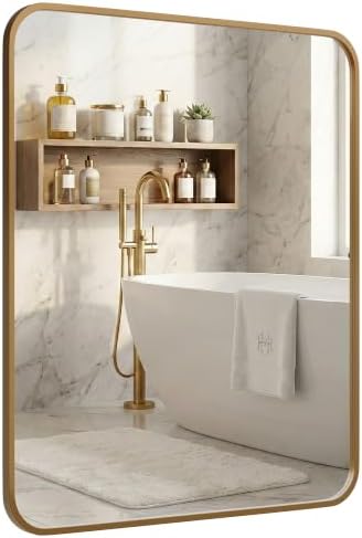 30x36 Inch Antique Gold Rounded Rectangle Bathroom Vanity Mirror by Pocetry