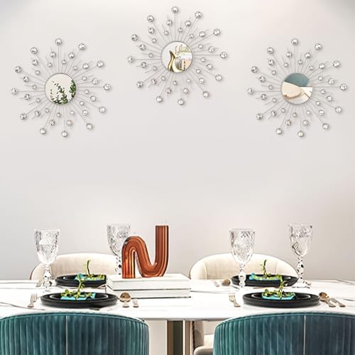 Uaussi 3 Pack Crystal Sunburst Wall Mirror Décor Rhinestone Mirrors Decorative - Image 7