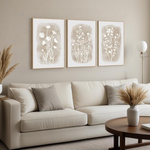 SAFERRYHOME Neutral Wildflower Beige Botanical Wall Art, 3 Panels, 16x24 Inch - Image 5
