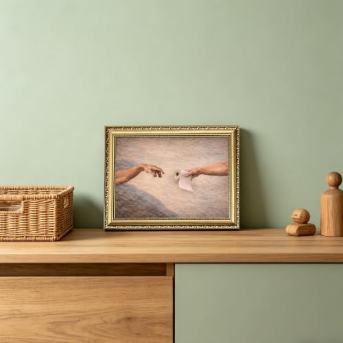 Gold Framed Wall Art, Funny Creation Of Adam Toilet Paper Print - Image 6