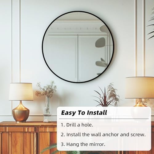 24 inch Black Circle Mirror, Round Mirror, Matte Black Metal Frame - Image 6