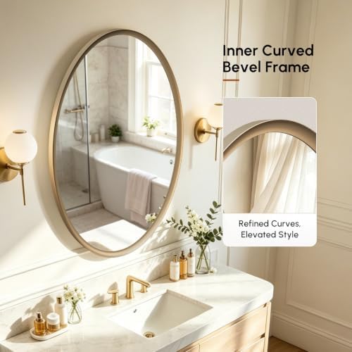 USHOWER Brushed Gold Oval Bathroom Mirror, 20x28 Inch Oval Mirror - Image 2