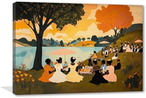 Black People Canvas Wall Art Joyful Outdoor Gathering Poster 16x24IN Framed by Unknown