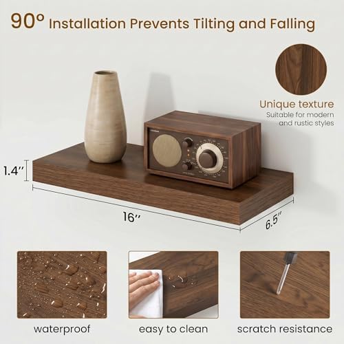 16inch Floating Shelves for Bathroom, 6.7" Deep Wall Shelves - Image 3