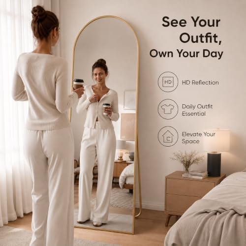 Simple Deluxe 59"x16" Arched Full Length Mirror–Gold Aluminum Alloy Floor Mirror - Image 2