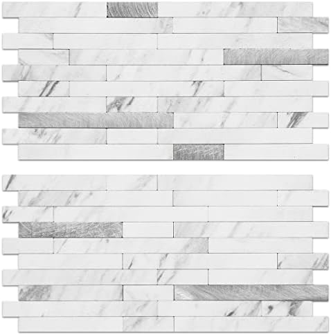 AULIGET Faux White Stone Peel and Stick Backsplash, 2 PVC Mixed Metal Wall by AULIGET