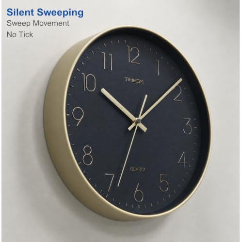 TIMESS 12 Inch Silent Wall Clock，High-Precision Analog Clock，Blck&Gold - Image 4