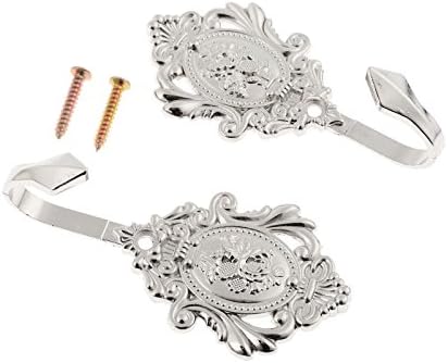 Curtain Tiebacks Small Lightweight Hooks, Vintage Silver Rose Pattern - Image 2