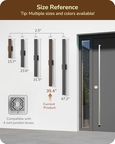 EDISHINE 2 Pack Modern LED Outdoor Wall Lights, 39.3" Linear Bronze Sconce - Image 2