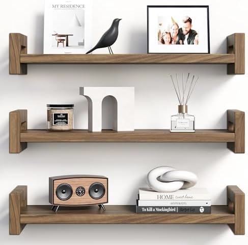 Solid Wood Floating Shelf, Rustic Walnut, 3 Pack by Vailando