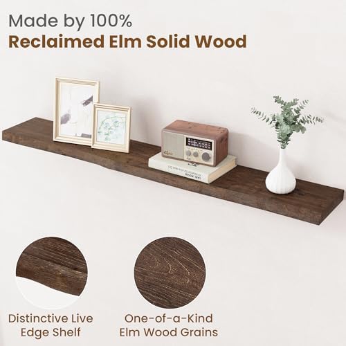 FLYJOE Floating Shelves for Wall Decor, Rustic Solid Elm Wood Live Edge - Image 3