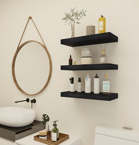 Vervida® Black Rustic Floating Wall Shelves 15in Set of 3 Hidden - Image 4
