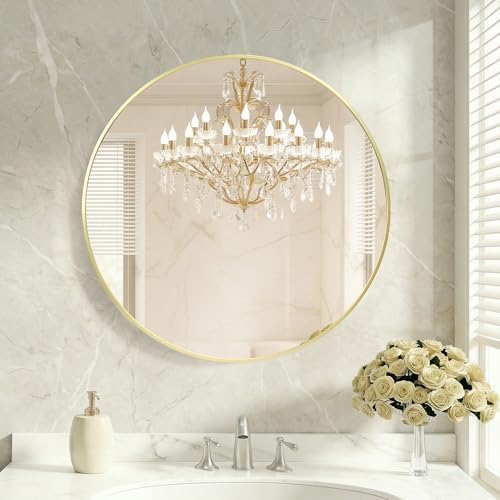 DUMOS 28 Inch Round Wall Mirror, Bathroom Mirror by DumosLifestyle