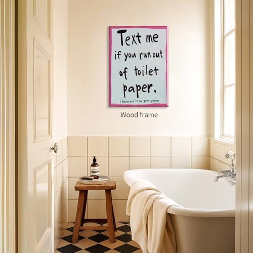 Pink Funny Bathroom Poster Text Me If You Run Out Of Toilet Paper Wall Art - Image 5