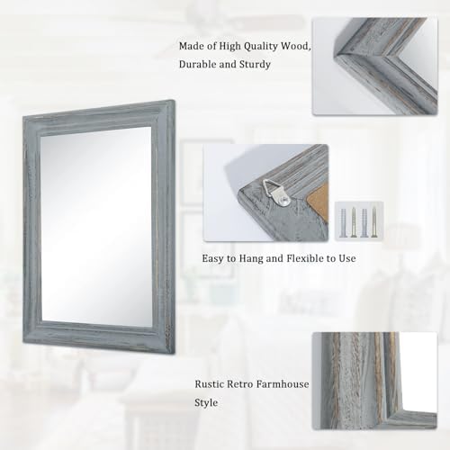 Rectangle Wooden Mirror with Framed Retro Hanging Mirrors Large 26"x18" - Image 6