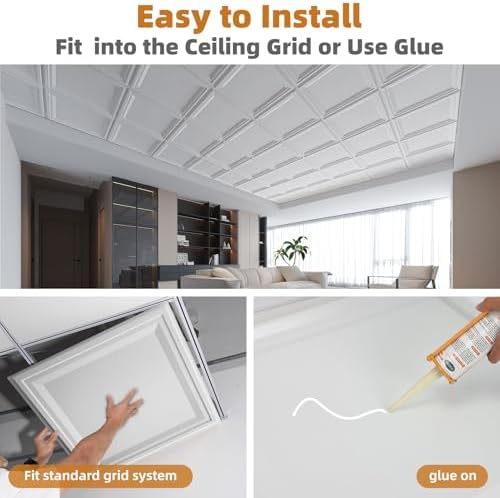 WOWSTAR 12-Pack 24"x24" Drop Ceiling Tiles, Waterproof Glue up Ceiling Panels - Image 6